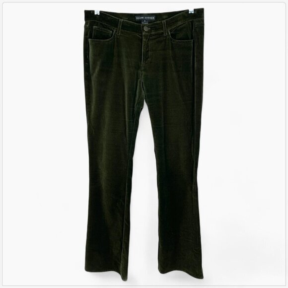 Ralph Lauren Black Label Dark Olive Green Stretch Velvet Jeans Pants Size 8 - Picture 1 of 5